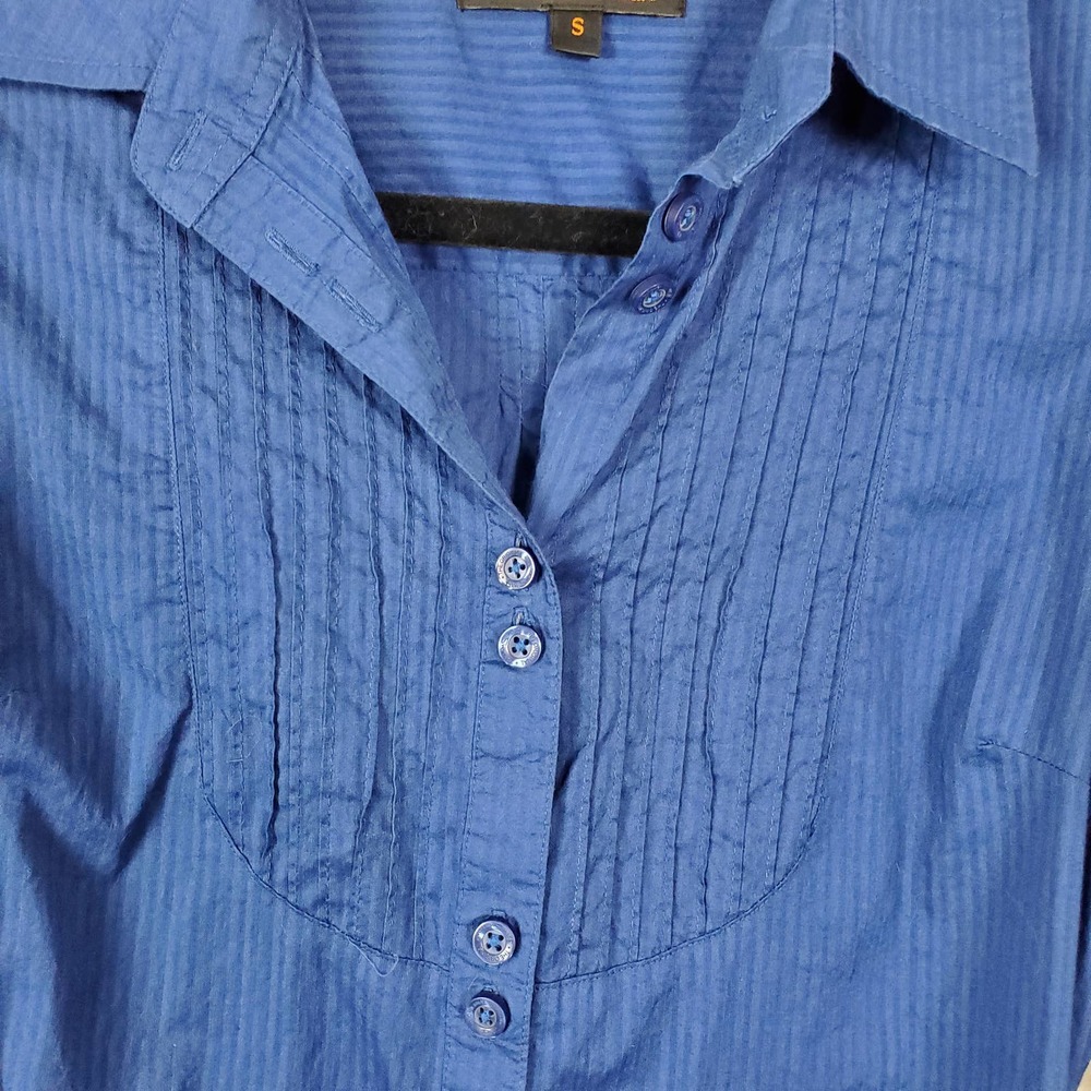 Ben Sherman Women's Blue Button Front Belted Pin Stripe LS Cotton Shirt/Tunic S - Picture 2 of 8